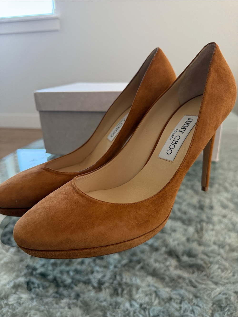 Jimmy Choo Cognac Suede Pointed-Toe Pumps